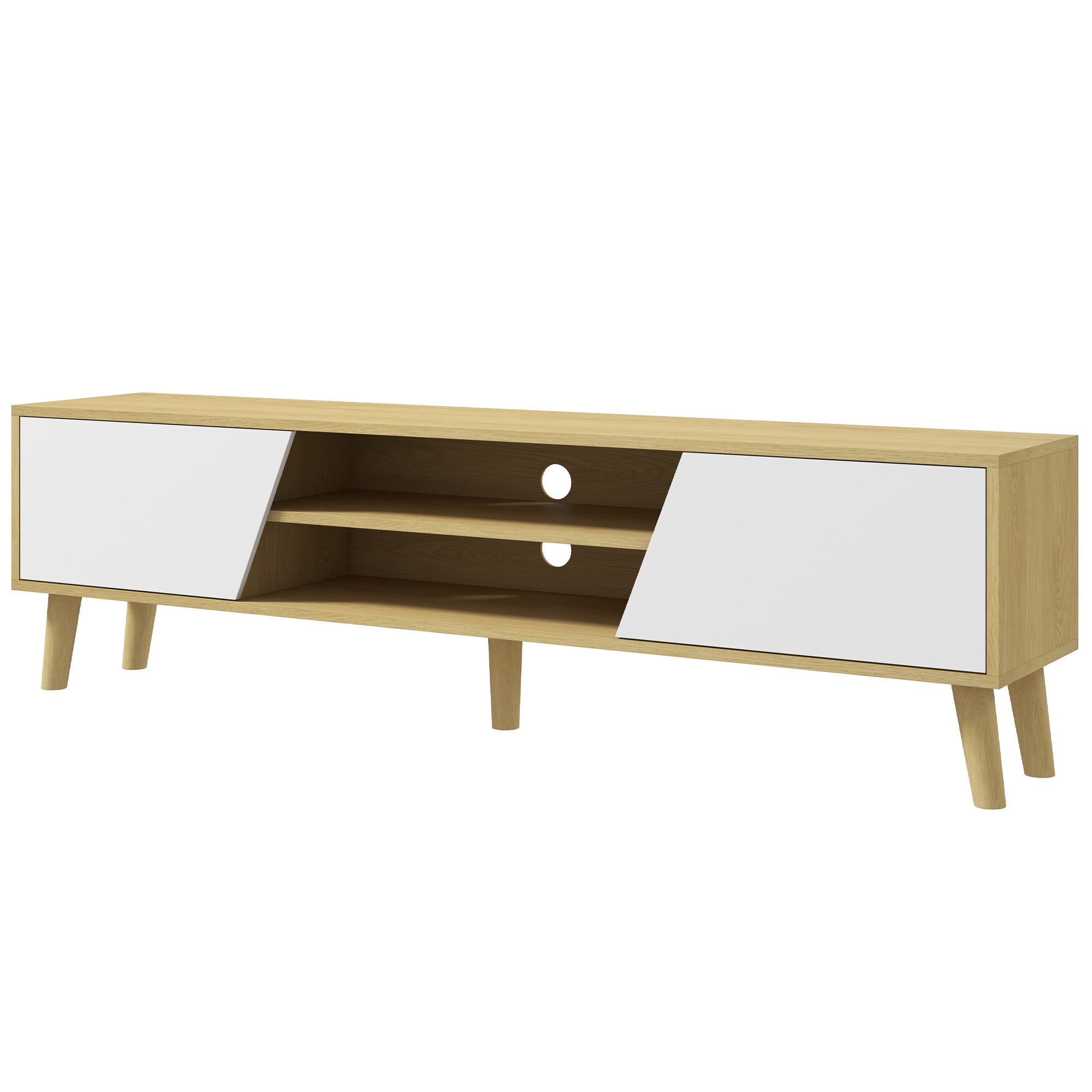 TV Stand Entertainment Center TV Cabinet with 2 Doors 2 Shelves and 5 Wood Legs for TVs up to 65 Inches 150x30x42 cm Oak