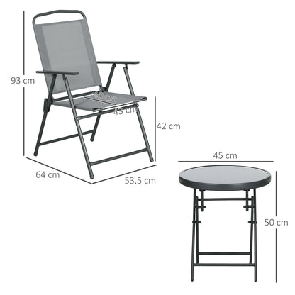 3-Piece Metal Bistro Set Weatherproof Garden Furniture Set with Folding Glass Table Outdoor Chairs Balcony Furniture Set Seating Group Balcony Set Garden Set Light Gray