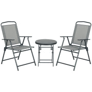3-Piece Metal Bistro Set Weatherproof Garden Furniture Set with Folding Glass Table Outdoor Chairs Balcony Furniture Set Seating Group Balcony Set Garden Set Light Gray