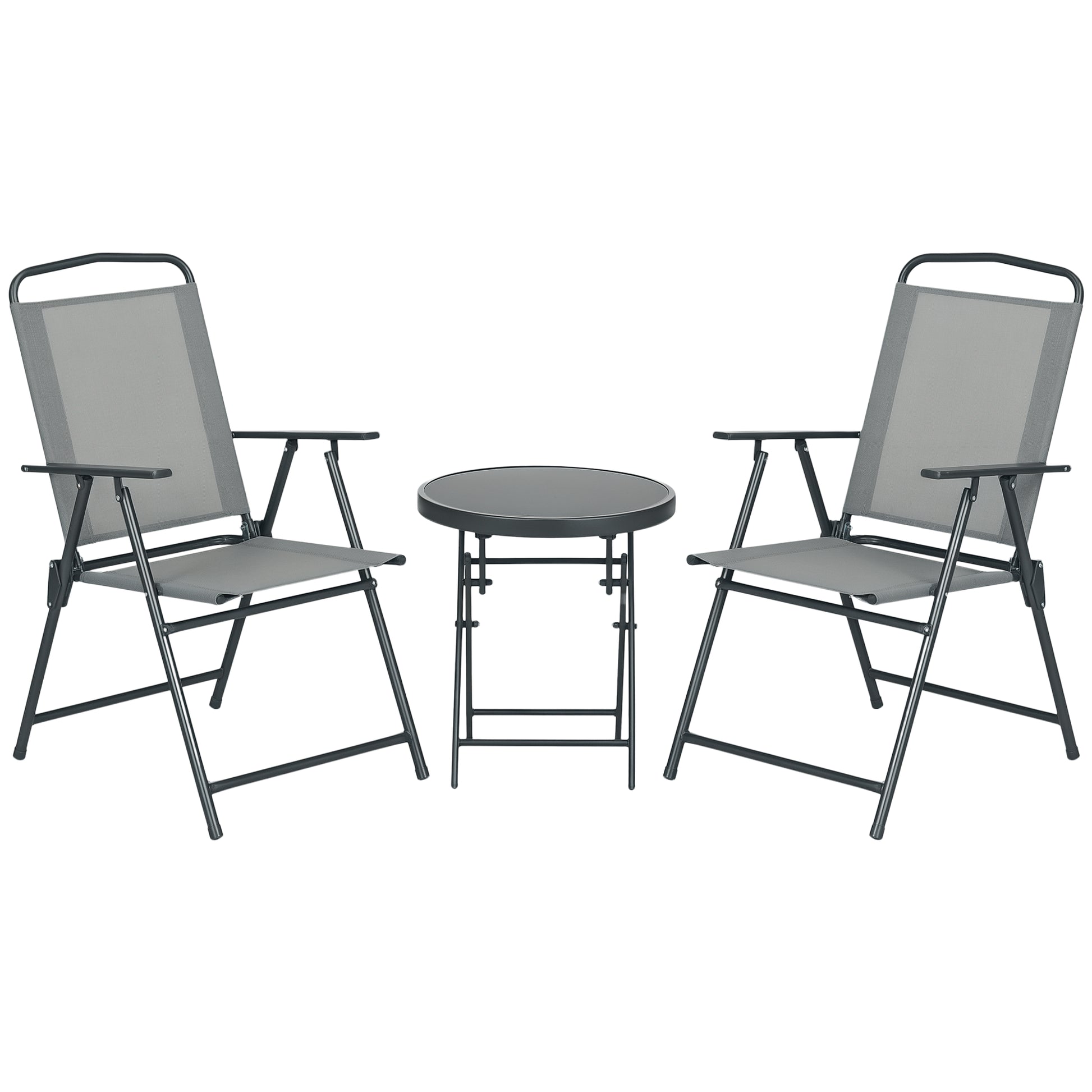 3-Piece Metal Bistro Set Weatherproof Garden Furniture Set with Folding Glass Table Outdoor Chairs Balcony Furniture Set Seating Group Balcony Set Garden Set Light Gray