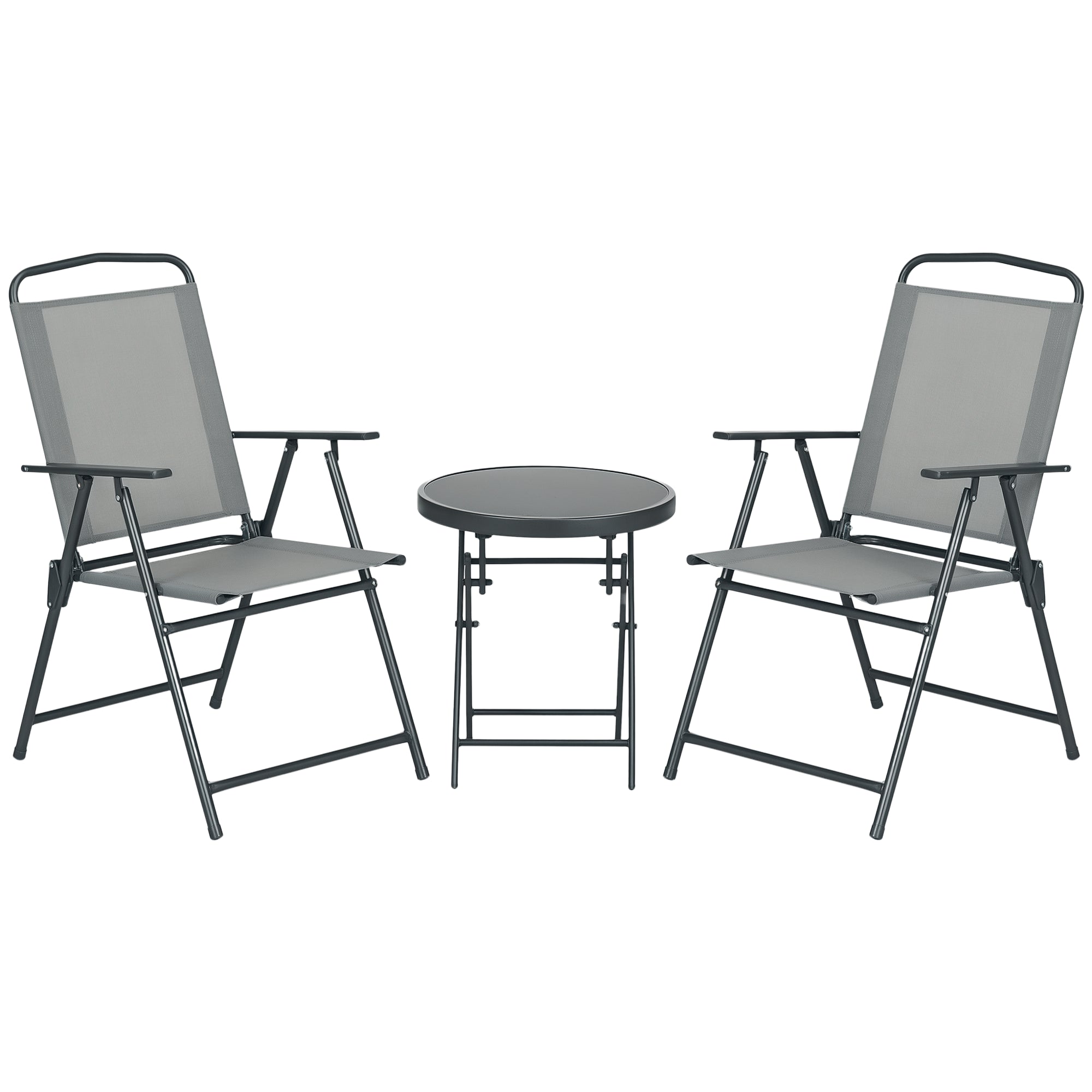 3-Piece Metal Bistro Set Weatherproof Garden Furniture Set with Folding Glass Table Outdoor Chairs Balcony Furniture Set Seating Group Balcony Set Garden Set Light Gray