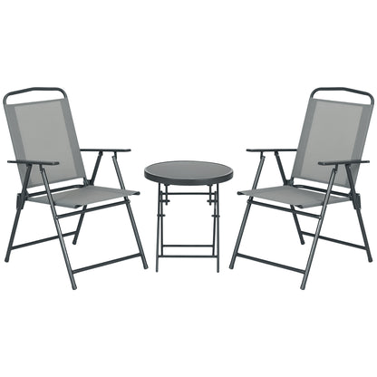 3-Piece Metal Bistro Set Weatherproof Garden Furniture Set with Folding Glass Table Outdoor Chairs Balcony Furniture Set Seating Group Balcony Set Garden Set Light Gray