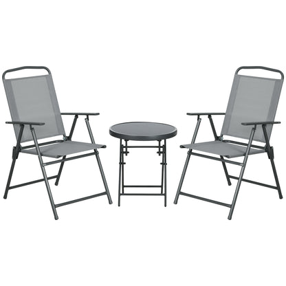 3-Piece Metal Bistro Set Weatherproof Garden Furniture Set with Folding Glass Table Outdoor Chairs Balcony Furniture Set Seating Group Balcony Set Garden Set Light Gray