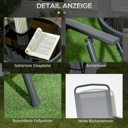 3-Piece Metal Bistro Set Weatherproof Garden Furniture Set with Folding Glass Table Outdoor Chairs Balcony Furniture Set Seating Group Balcony Set Garden Set Light Gray