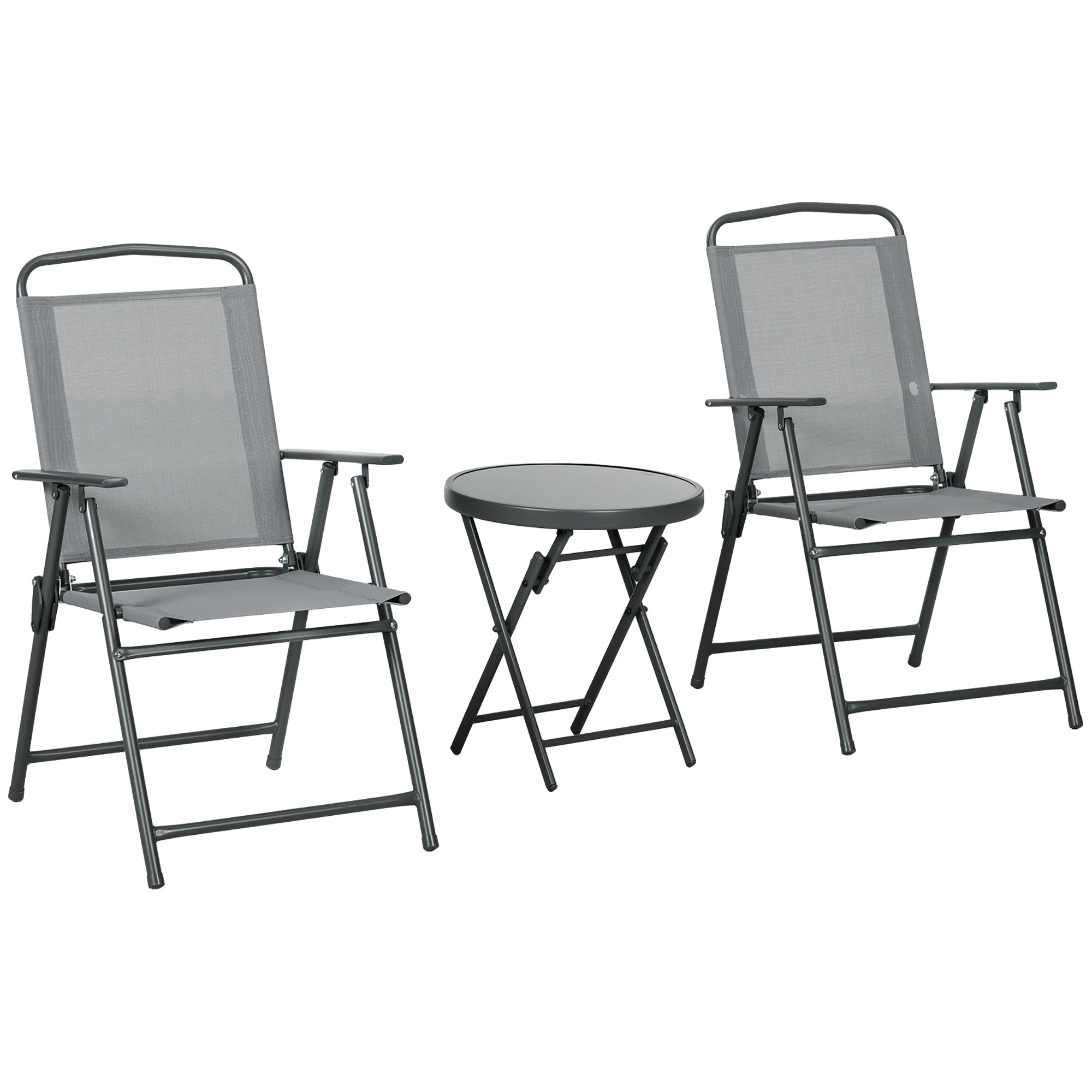 3-Piece Metal Bistro Set Weatherproof Garden Furniture Set with Folding Glass Table Outdoor Chairs Balcony Furniture Set Seating Group Balcony Set Garden Set Light Gray