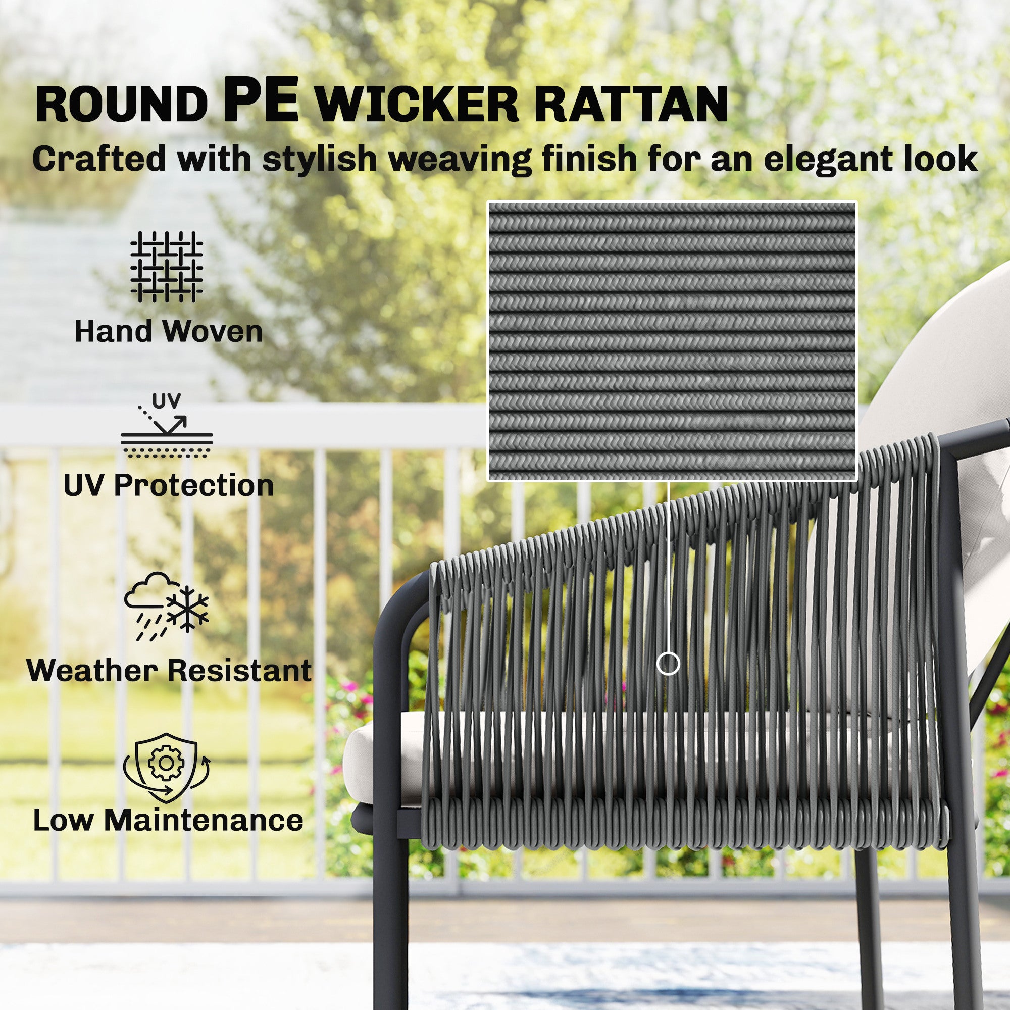 4-Piece Polyrattan Outdoor Lounge Set – 2-Seater Sofa, 2 Armchairs & Coffee Table with Removable Cushions, Steel Frame – Khaki