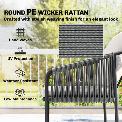 4-Piece Polyrattan Outdoor Lounge Set – 2-Seater Sofa, 2 Armchairs & Coffee Table with Removable Cushions, Steel Frame – Khaki