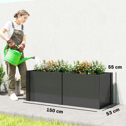 Metal Raised Garden Bed 59 x 21 x 22 in — Galvanized, UV-Protected, Open-Bottom Planter with Divider, Black