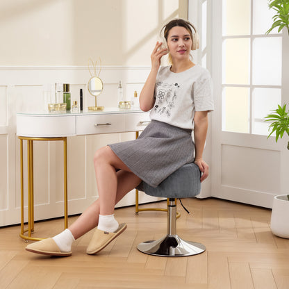 Bar Stool High Kitchen Stool Adjustable in Height 52-66 cm Upholstered in Velvet 360° Swivel for Dining Room Dressing Table Counter Gray