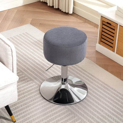 Bar Stool High Kitchen Stool Adjustable in Height 52-66 cm Upholstered in Velvet 360° Swivel for Dining Room Dressing Table Counter Gray