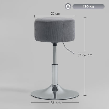 Bar Stool High Kitchen Stool Adjustable in Height 52-66 cm Upholstered in Velvet 360° Swivel for Dining Room Dressing Table Counter Gray