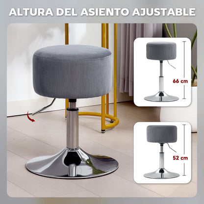 Bar Stool High Kitchen Stool Adjustable in Height 52-66 cm Upholstered in Velvet 360° Swivel for Dining Room Dressing Table Counter Gray