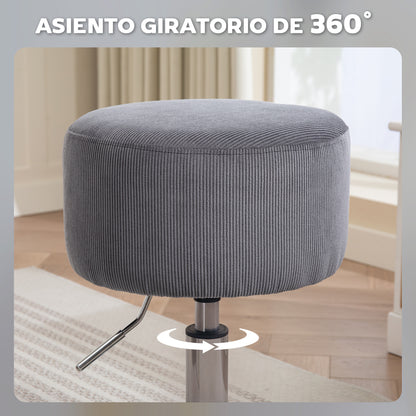 Bar Stool High Kitchen Stool Adjustable in Height 52-66 cm Upholstered in Velvet 360° Swivel for Dining Room Dressing Table Counter Gray