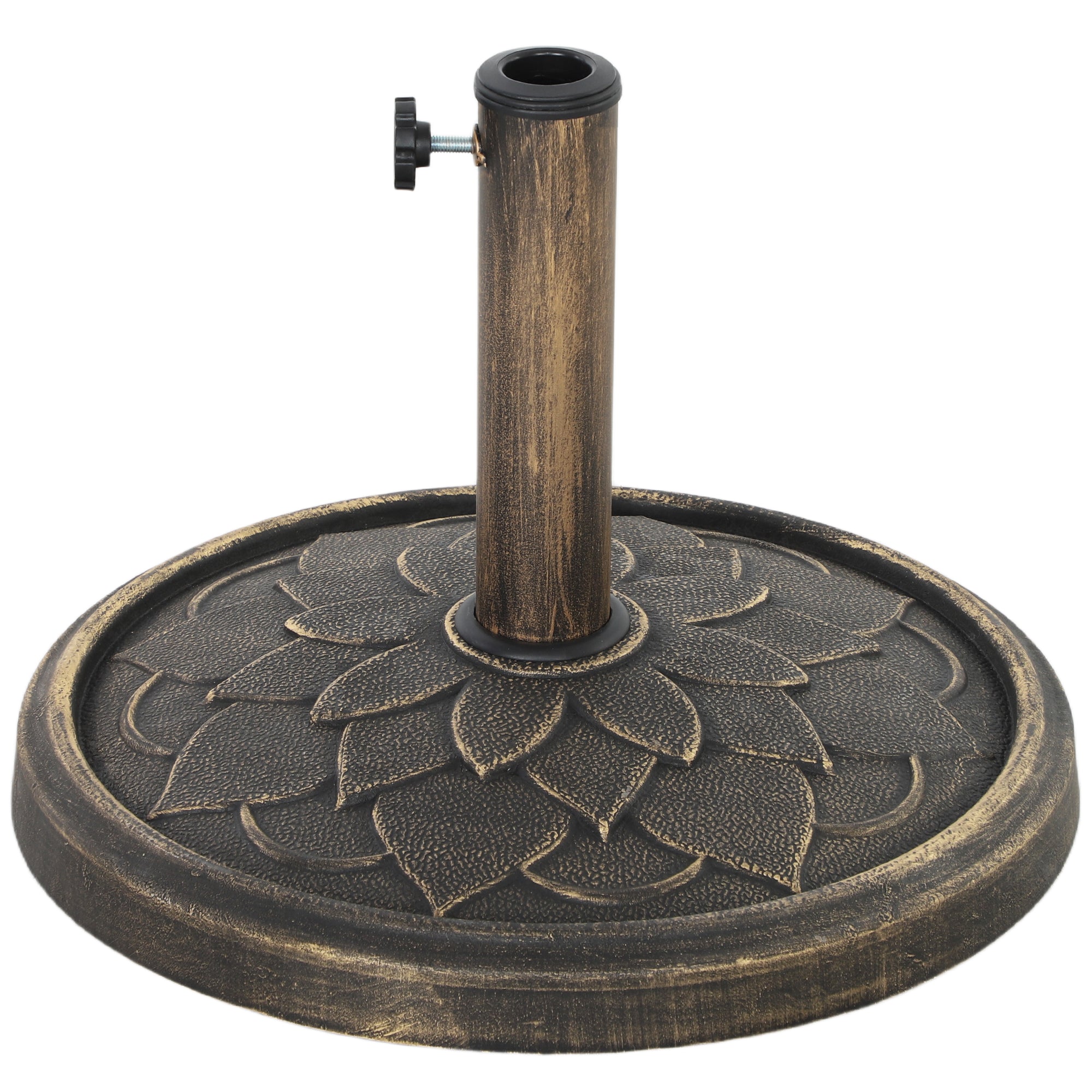 Round Umbrella Base 12 kg, Outdoor Resin Umbrella Stand, for 32,38, and 48 mm poles, umbrella base for garden patio terrace, Ø 46 x 34 cm, bronze