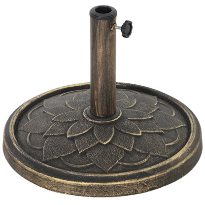 Round Umbrella Base 12 kg, Outdoor Resin Umbrella Stand, for 32,38, and 48 mm poles, umbrella base for garden patio terrace, Ø 46 x 34 cm, bronze