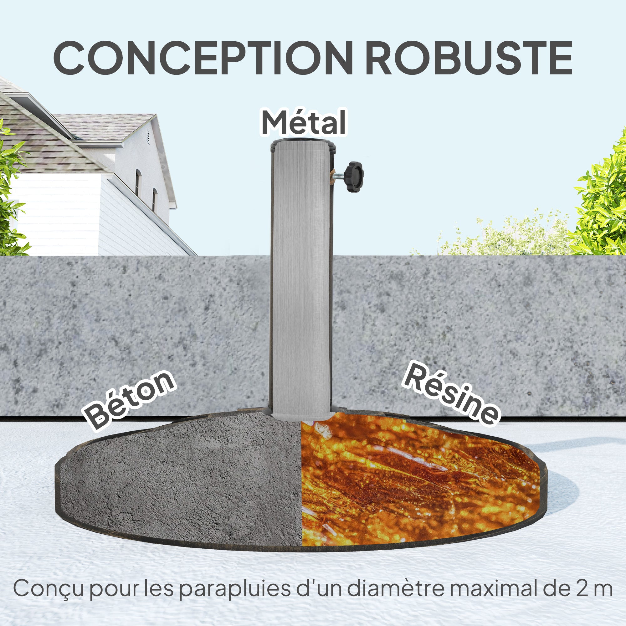 Round Umbrella Base 12 kg, Outdoor Resin Umbrella Stand, for 32,38, and 48 mm poles, umbrella base for garden patio terrace, Ø 46 x 34 cm, bronze