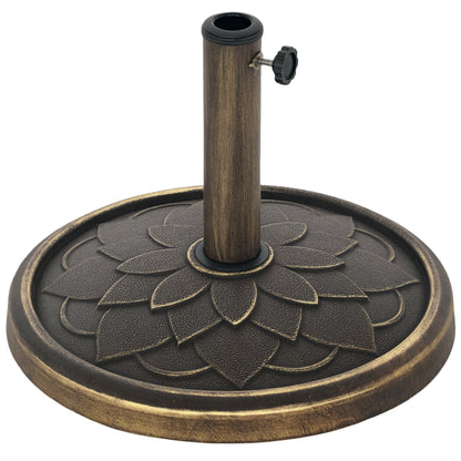 Round Umbrella Base 12 kg, Outdoor Resin Umbrella Stand, for 32,38, and 48 mm poles, umbrella base for garden patio terrace, Ø 46 x 34 cm, bronze