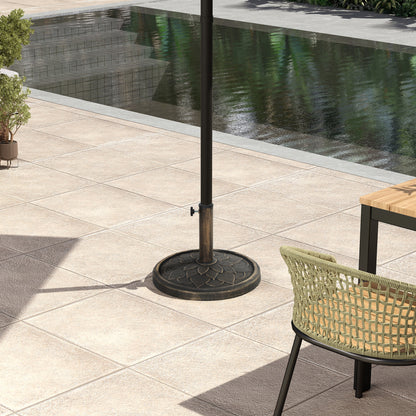Round Umbrella Base 12 kg, Outdoor Resin Umbrella Stand, for 32,38, and 48 mm poles, umbrella base for garden patio terrace, Ø 46 x 34 cm, bronze