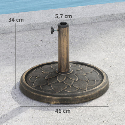 Round Umbrella Base 12 kg, Outdoor Resin Umbrella Stand, for 32,38, and 48 mm poles, umbrella base for garden patio terrace, Ø 46 x 34 cm, bronze