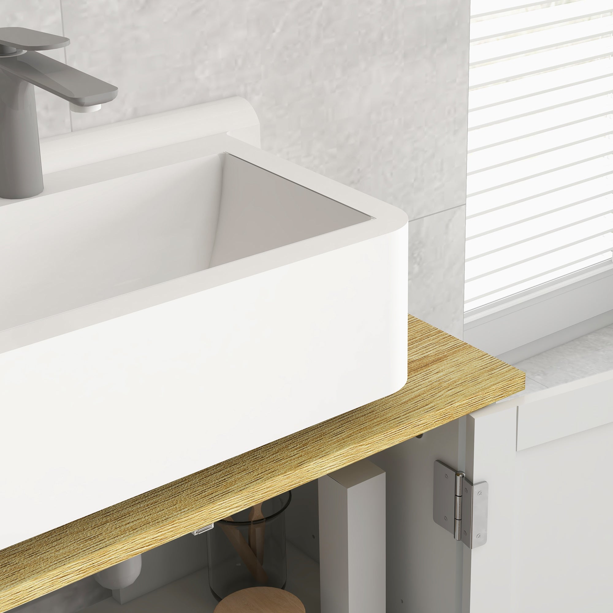 Under Sink Cabinet Bathroom Vanity with Stand Bathroom Cabinet with 2 Doors 2 Handles and Adjustable Shelf without Sink 60x30x60 cm White