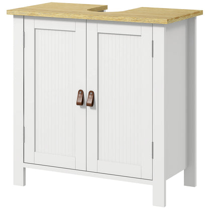 Under Sink Cabinet Bathroom Vanity with Stand Bathroom Cabinet with 2 Doors 2 Handles and Adjustable Shelf without Sink 60x30x60 cm White