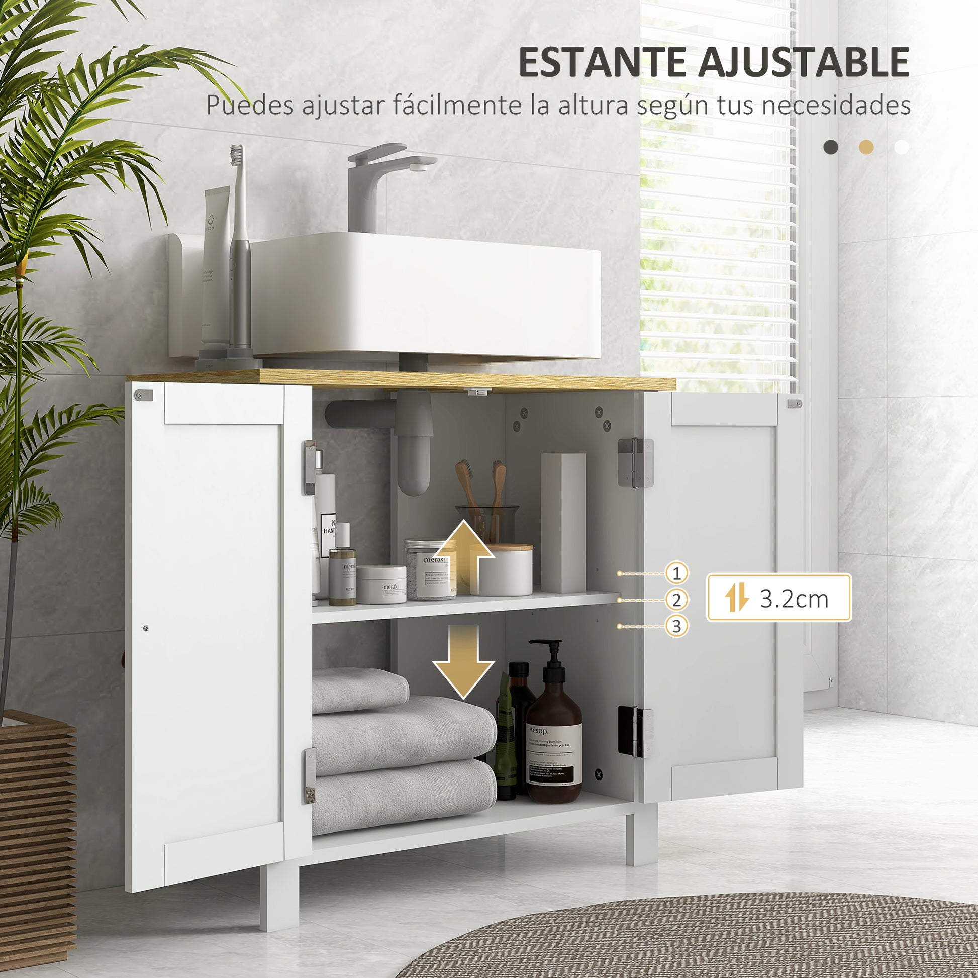 Under Sink Cabinet Bathroom Vanity with Stand Bathroom Cabinet with 2 Doors 2 Handles and Adjustable Shelf without Sink 60x30x60 cm White