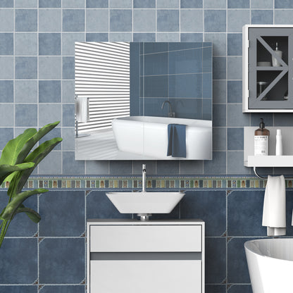 Wall-mounted bathroom cabinet with mirror, 70 x 60 cm, bathroom furniture, medicine cabinet with adjustable shelf, white