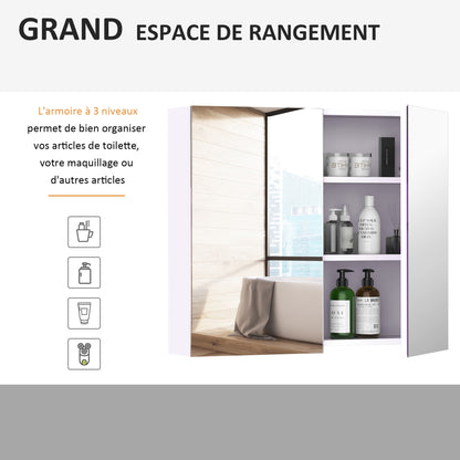 Wall-mounted bathroom cabinet with mirror, 70 x 60 cm, bathroom furniture, medicine cabinet with adjustable shelf, white