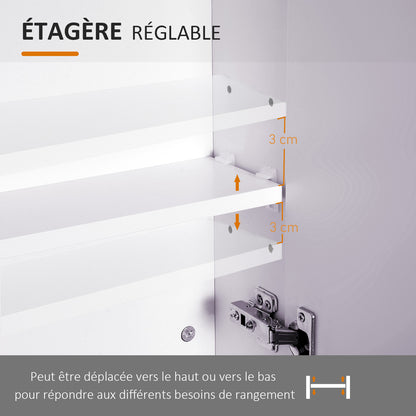 Wall-mounted bathroom cabinet with mirror, 70 x 60 cm, bathroom furniture, medicine cabinet with adjustable shelf, white