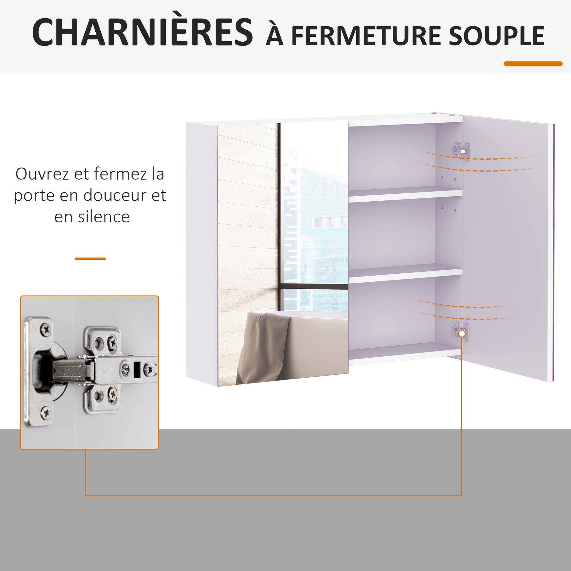 Wall-mounted bathroom cabinet with mirror, 70 x 60 cm, bathroom furniture, medicine cabinet with adjustable shelf, white