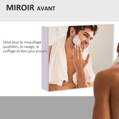 Wall-mounted bathroom cabinet with mirror, 70 x 60 cm, bathroom furniture, medicine cabinet with adjustable shelf, white