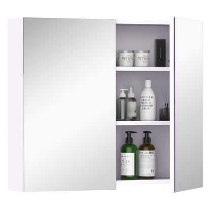 Wall-mounted bathroom cabinet with mirror, 70 x 60 cm, bathroom furniture, medicine cabinet with adjustable shelf, white
