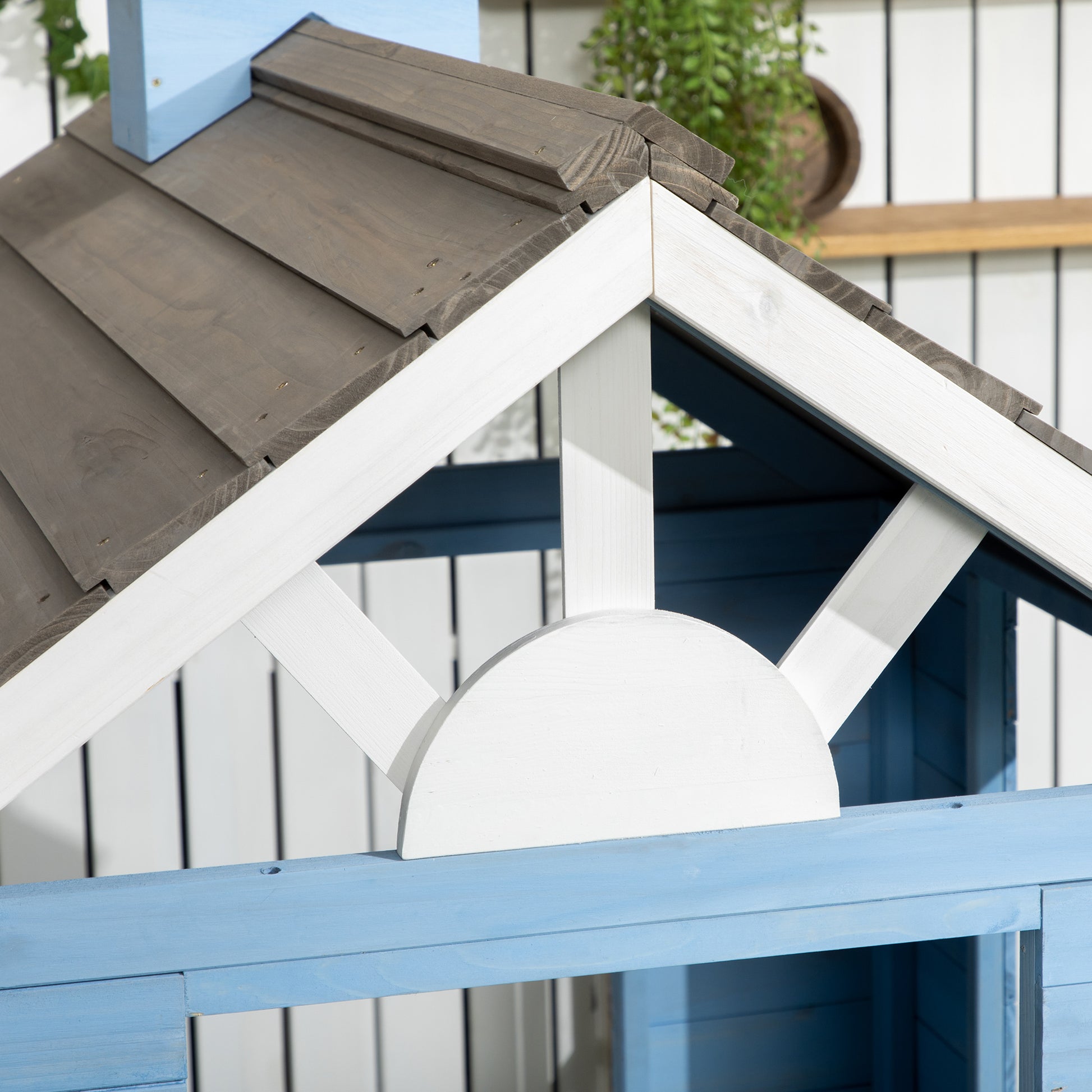 Wooden Children's Playhouse Outdoor Playhouse for Kids 3-7 Years with Door Windows Planters and Side Fences 151x112.5x142 cm Blue