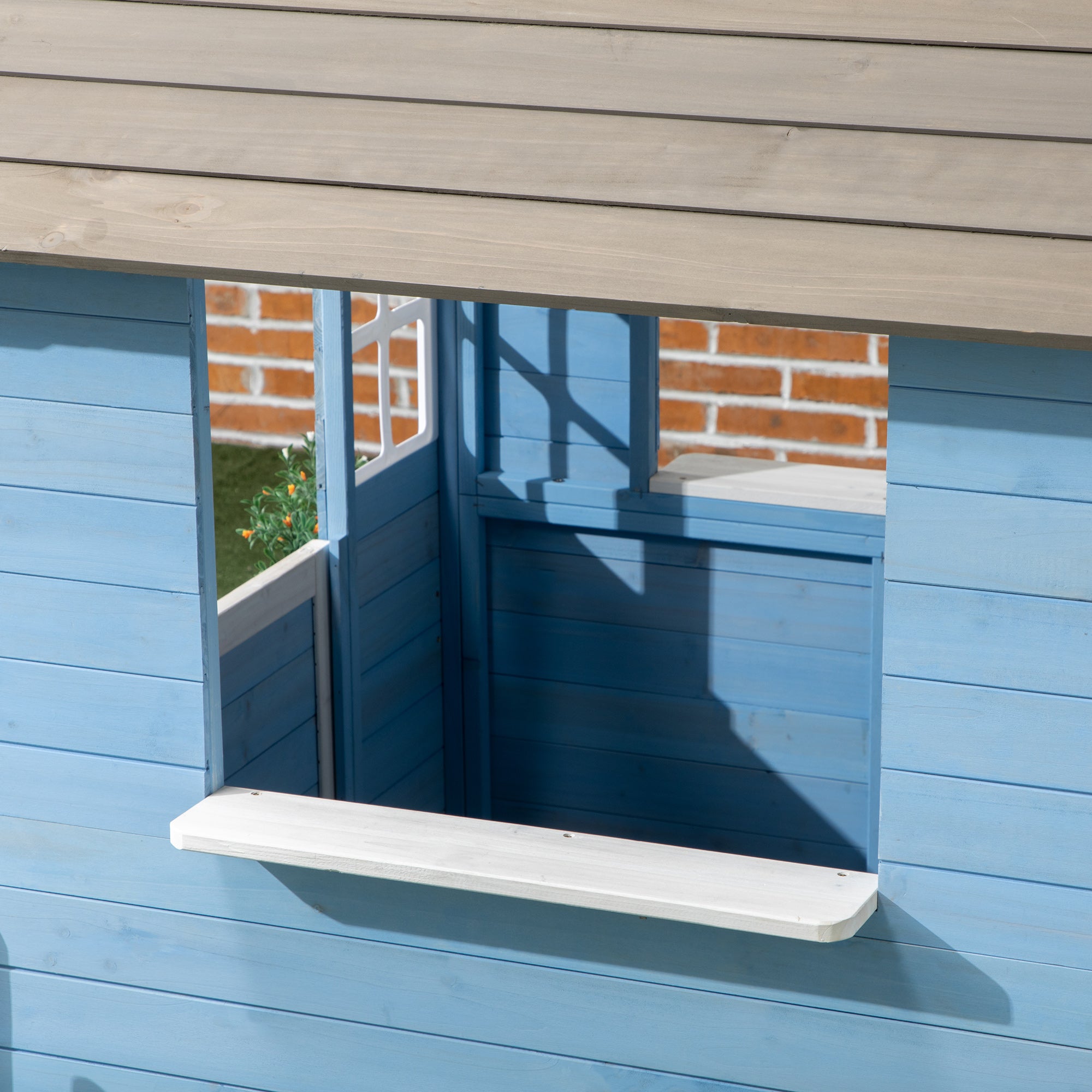 Wooden Children's Playhouse Outdoor Playhouse for Kids 3-7 Years with Door Windows Planters and Side Fences 151x112.5x142 cm Blue