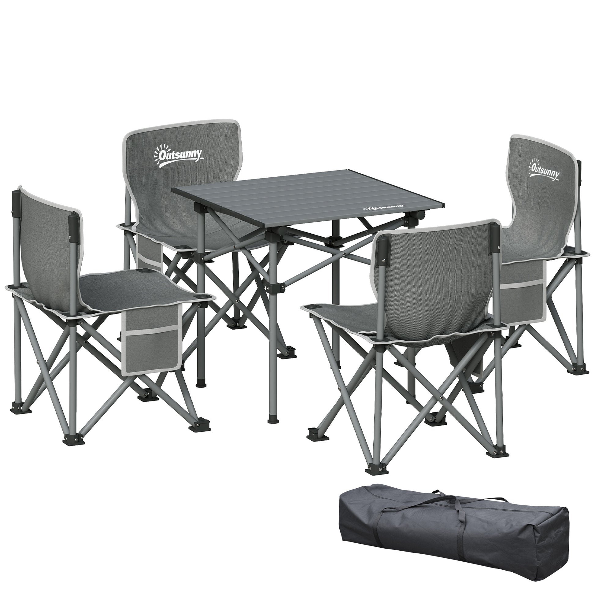 Camping Table and Chairs Set Portable Folding Table Camping with Chairs Includes 1 Table 55x51x50 cm and 4 Folding Chairs with Side Pockets and Transport Bag Dark Gray