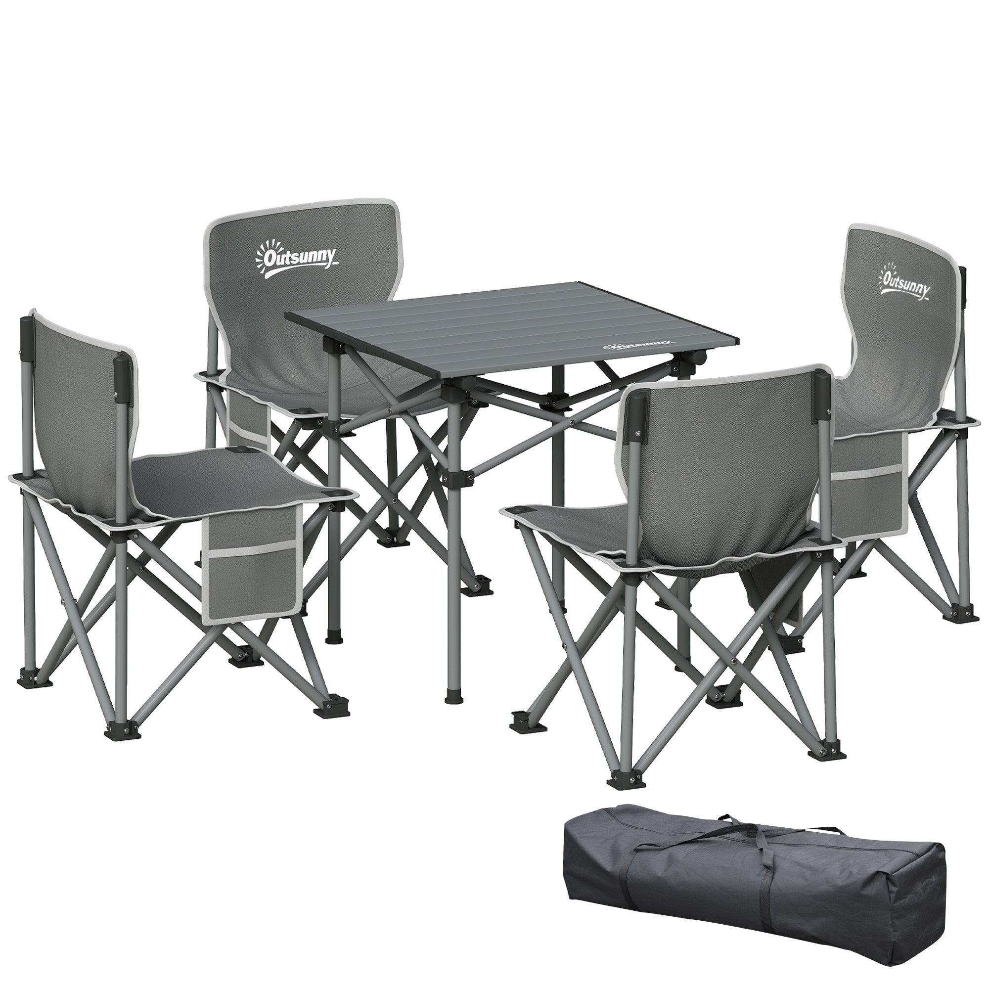 Camping Table and Chairs Set Portable Folding Table Camping with Chairs Includes 1 Table 55x51x50 cm and 4 Folding Chairs with Side Pockets and Transport Bag Dark Gray