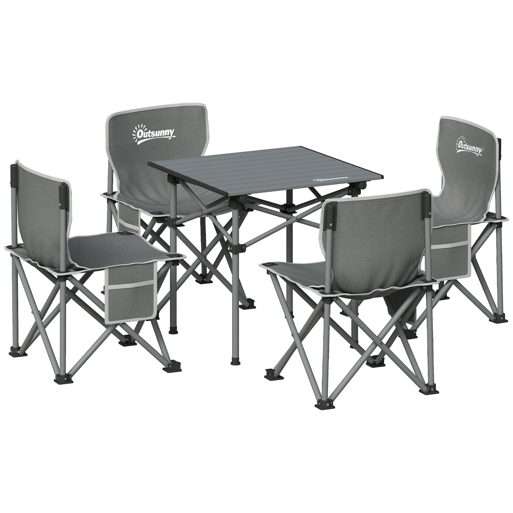 Camping Table and Chairs Set Portable Folding Table Camping with Chairs Includes 1 Table 55x51x50 cm and 4 Folding Chairs with Side Pockets and Transport Bag Dark Gray