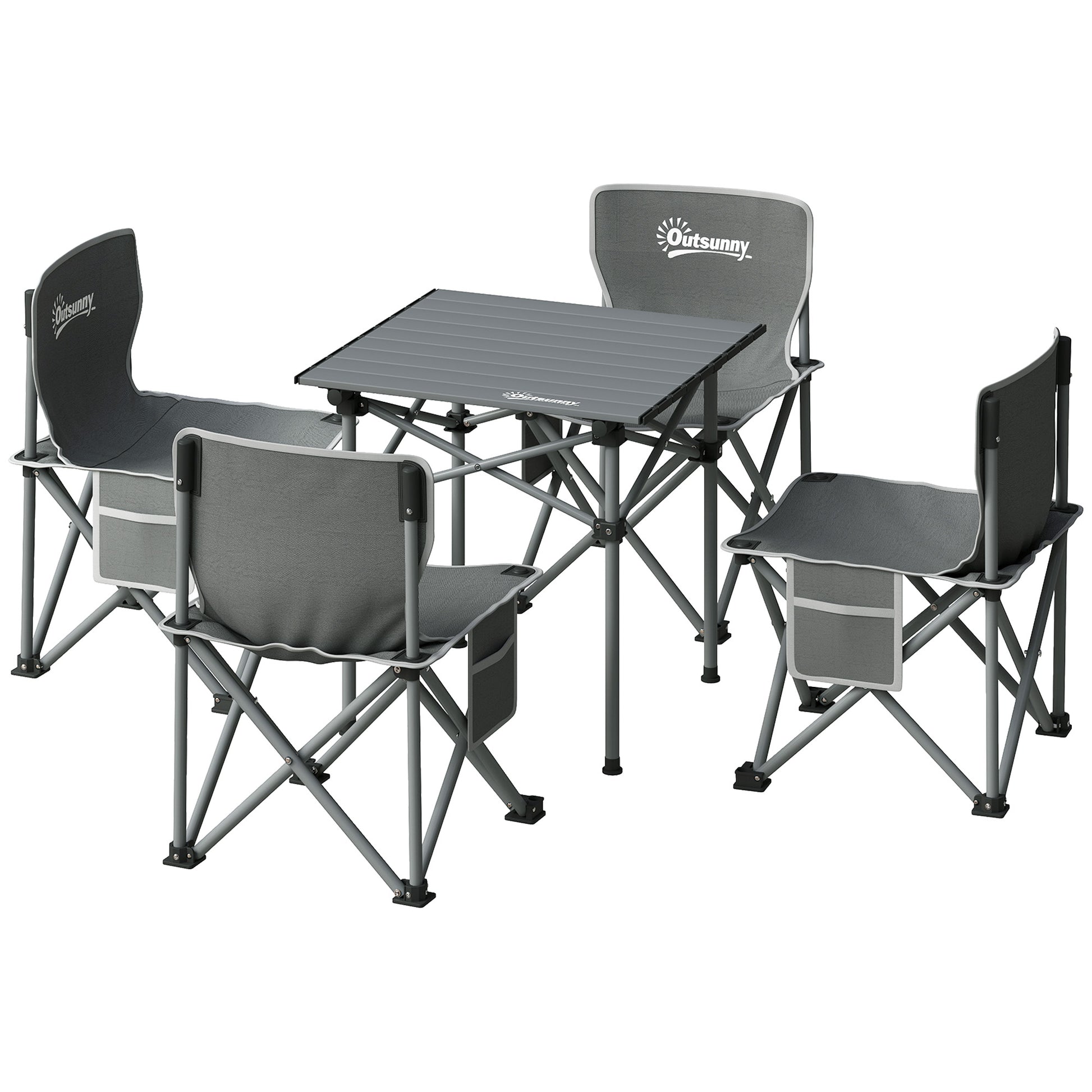 Camping Table and Chairs Set Portable Folding Table Camping with Chairs Includes 1 Table 55x51x50 cm and 4 Folding Chairs with Side Pockets and Transport Bag Dark Gray
