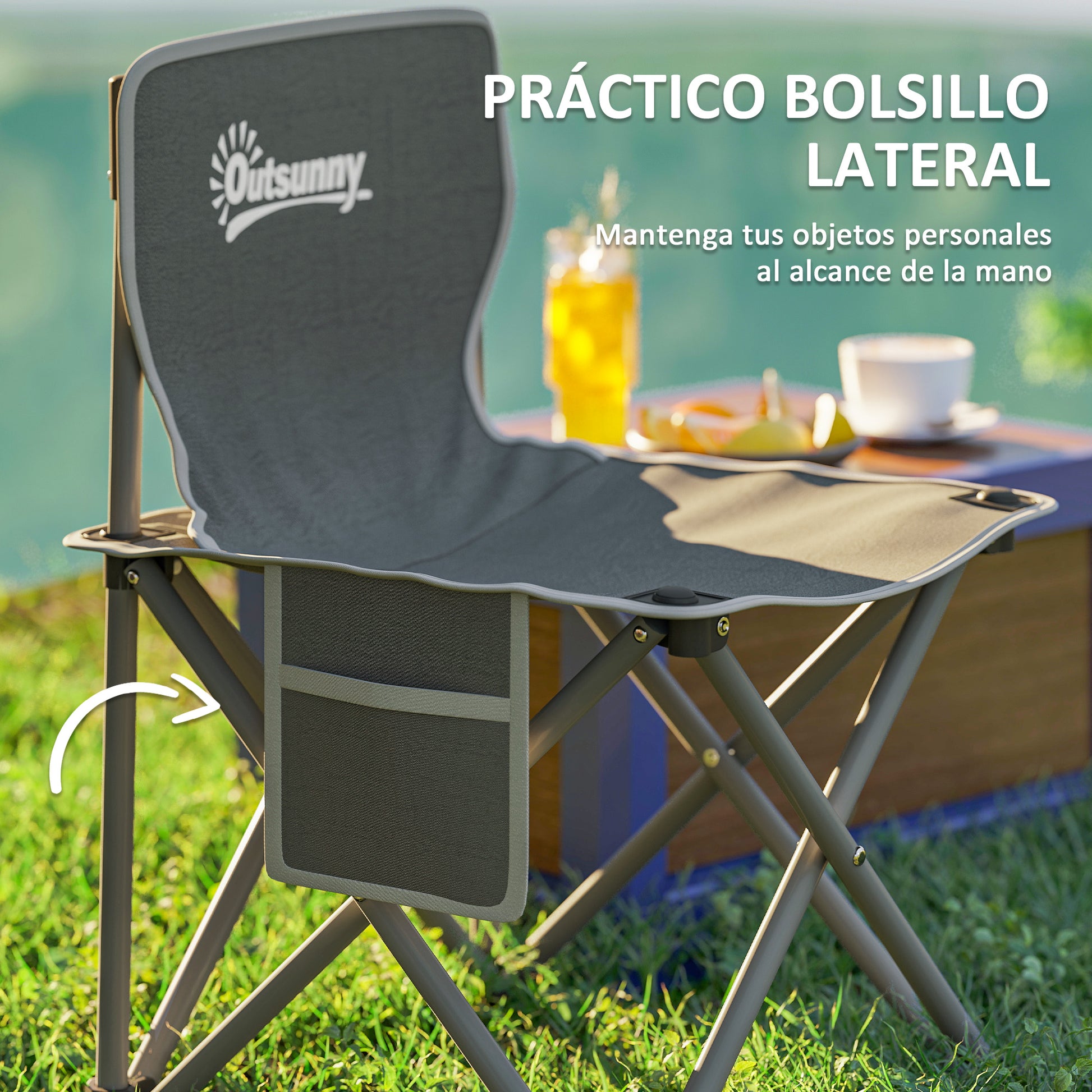 Camping Table and Chairs Set Portable Folding Table Camping with Chairs Includes 1 Table 55x51x50 cm and 4 Folding Chairs with Side Pockets and Transport Bag Dark Gray
