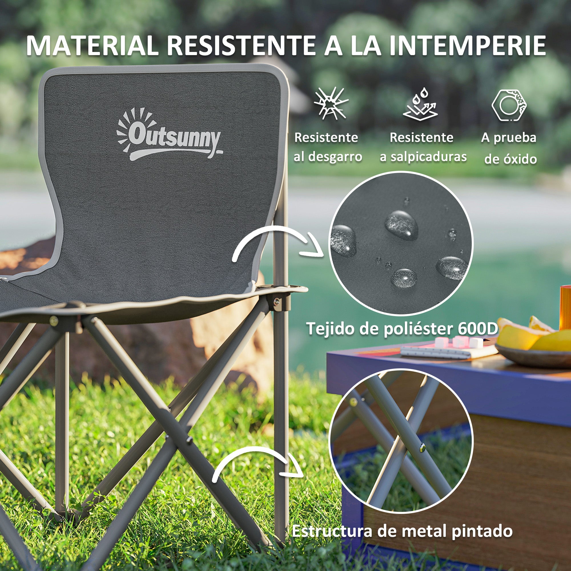 Camping Table and Chairs Set Portable Folding Table Camping with Chairs Includes 1 Table 55x51x50 cm and 4 Folding Chairs with Side Pockets and Transport Bag Dark Gray