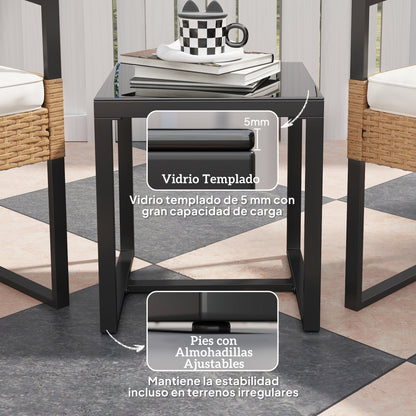 3-Piece Outdoor Garden Set with Adjustable Backrest, Set of 2 Chairs and Rattan Table with Padded Cushions and Tempered Glass Top for Balcony Terrace Beige and White