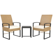 3-Piece Outdoor Garden Set with Adjustable Backrest, Set of 2 Chairs and Rattan Table with Padded Cushions and Tempered Glass Top for Balcony Terrace Beige and White