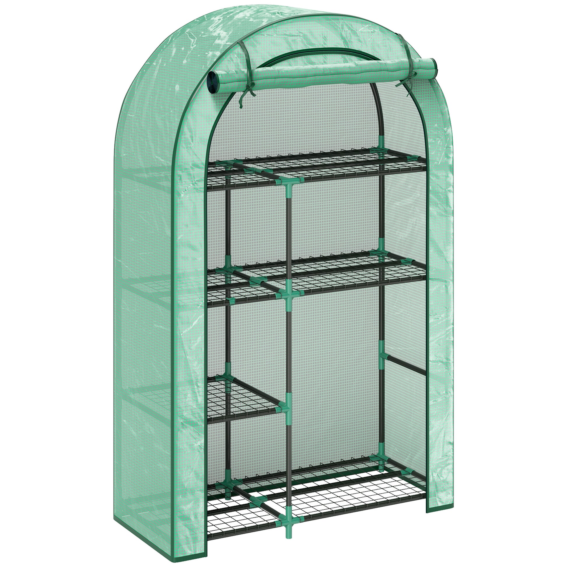 Greenhouse with Round Roof Door, Shelves, Winterproof Foil Greenhouse Made of Steel, Greenhouse for Balcony, Garden, Tomato House 100 x 45 x 160 cm, Tomato Greenhouse for Tomatoes, Vegetables, Flowers, Green