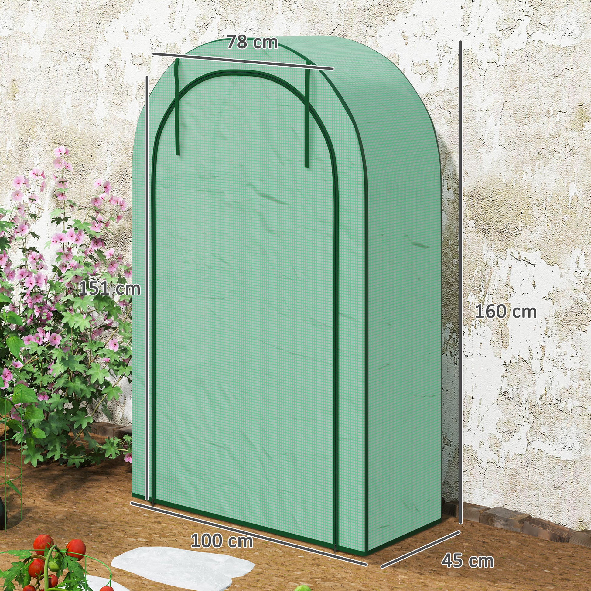 Greenhouse with Round Roof Door, Shelves, Winterproof Foil Greenhouse Made of Steel, Greenhouse for Balcony, Garden, Tomato House 100 x 45 x 160 cm, Tomato Greenhouse for Tomatoes, Vegetables, Flowers, Green