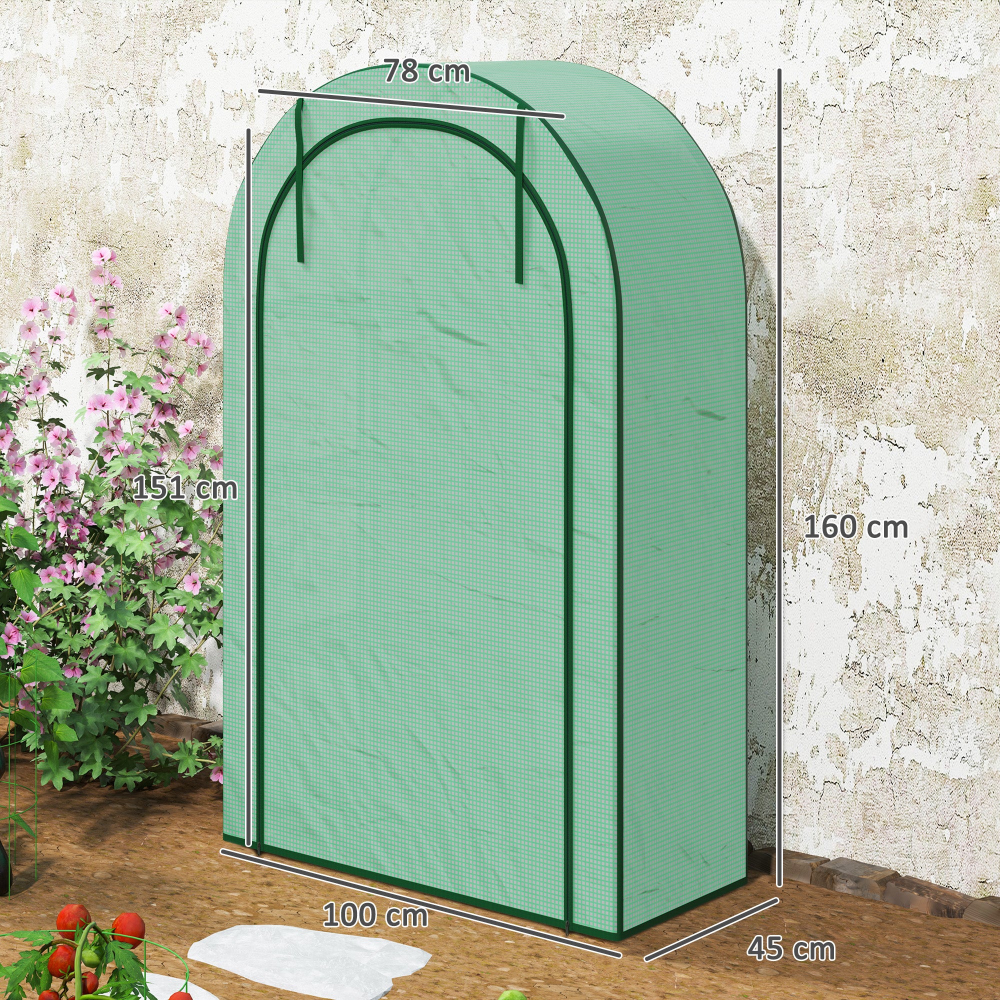 Greenhouse with Round Roof Door, Shelves, Winterproof Foil Greenhouse Made of Steel, Greenhouse for Balcony, Garden, Tomato House 100 x 45 x 160 cm, Tomato Greenhouse for Tomatoes, Vegetables, Flowers, Green