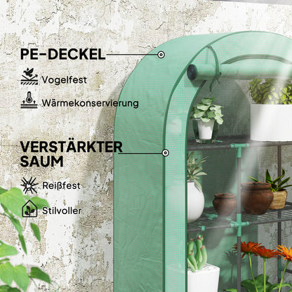 Greenhouse with Round Roof Door, Shelves, Winterproof Foil Greenhouse Made of Steel, Greenhouse for Balcony, Garden, Tomato House 100 x 45 x 160 cm, Tomato Greenhouse for Tomatoes, Vegetables, Flowers, Green