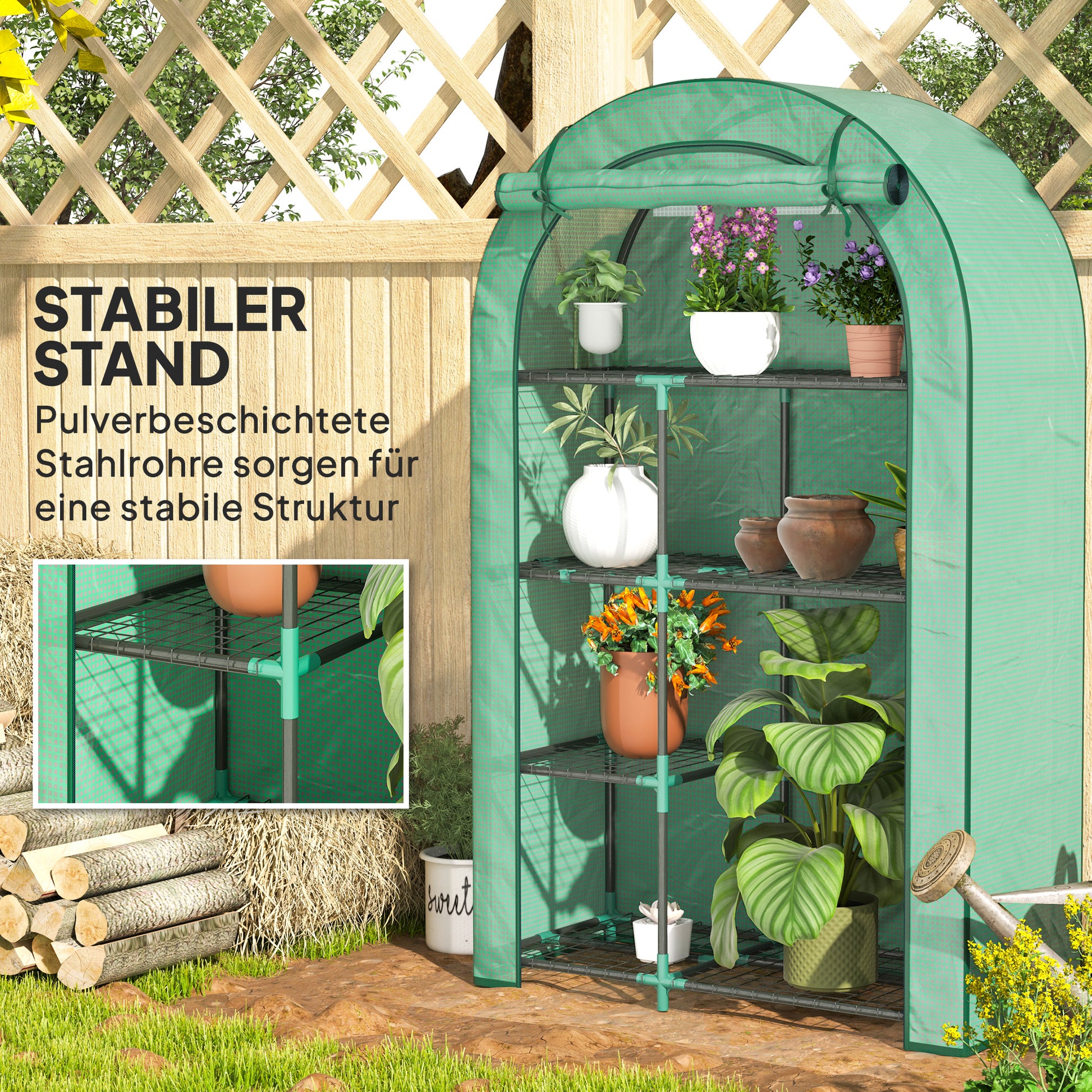 Greenhouse with Round Roof Door, Shelves, Winterproof Foil Greenhouse Made of Steel, Greenhouse for Balcony, Garden, Tomato House 100 x 45 x 160 cm, Tomato Greenhouse for Tomatoes, Vegetables, Flowers, Green
