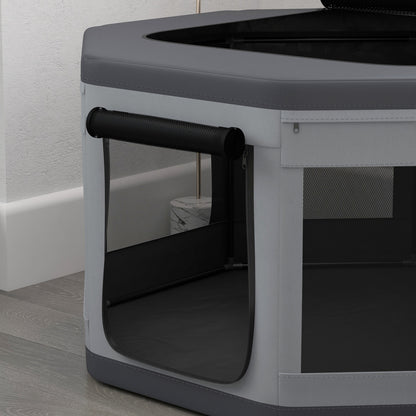 Puppy Playpen Puppy Playpen with Carrying Bag, Octagonal Pet Playpen with Mesh Window, for Small Animals, Oxford, Grey