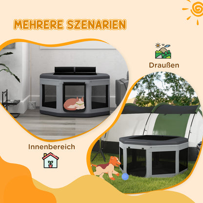 Puppy Playpen Puppy Playpen with Carrying Bag, Octagonal Pet Playpen with Mesh Window, for Small Animals, Oxford, Grey