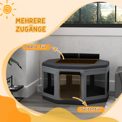 Puppy Playpen Puppy Playpen with Carrying Bag, Octagonal Pet Playpen with Mesh Window, for Small Animals, Oxford, Grey